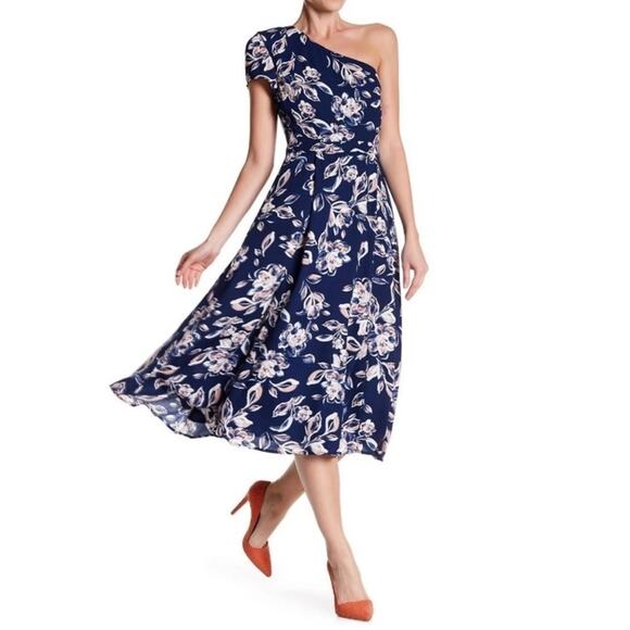 Charles Henry New Dress One Shoulder Midi Blue Pink Floral Women’s Size Large - Picture 1 of 16